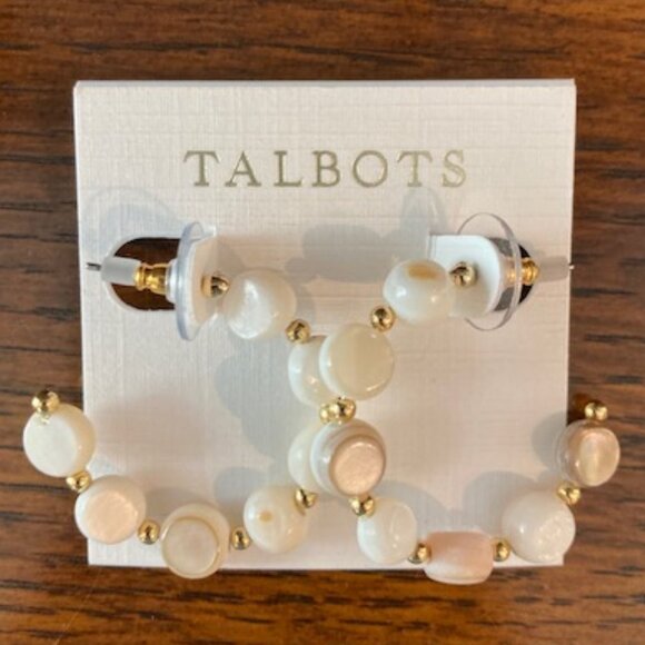 Talbots Mother of Pearl Beaded Hoop Earrings - NEW WITH TAG - Picture 3 of 4